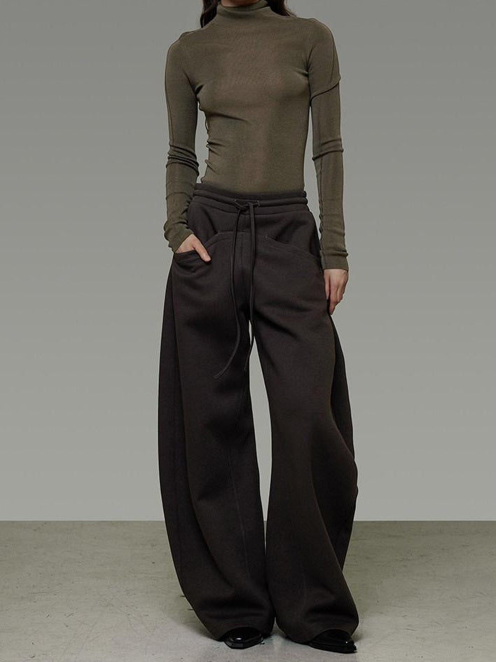 unspoken Breathable Cotton High Waist Tie Waist Minimalist Women Brown Wide Leg Pants