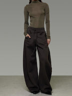 unspoken Breathable Cotton High Waist Tie Waist Minimalist Women Brown Wide Leg Pants