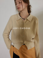 Lofi choose Light Poly Wool Jacquard Workwear Short Sleeve For Women Button Knit Cardigans