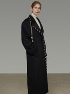 unspoken Sheep Wool Blend 3D Cut Straight Office Black Lapel Long Sleeve Long Coats