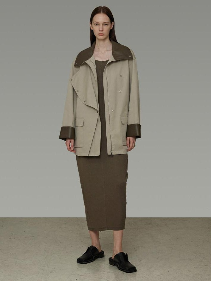 unspoken Pure Cotton Loose Mid Length Single Breasted Women Commuter Khaki Trench Coats