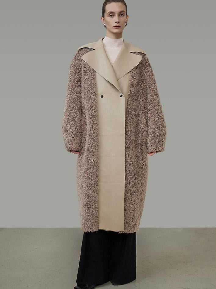 unspoken Thick Faux Fur Patchwork Oversized Simple Workwear Women Beige Brown Long Coats