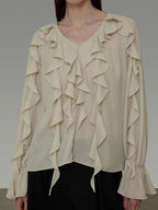 unspoken Breathable Soft Minimalist Commuter Loose Bell Sleeve V-neck Office Blouses