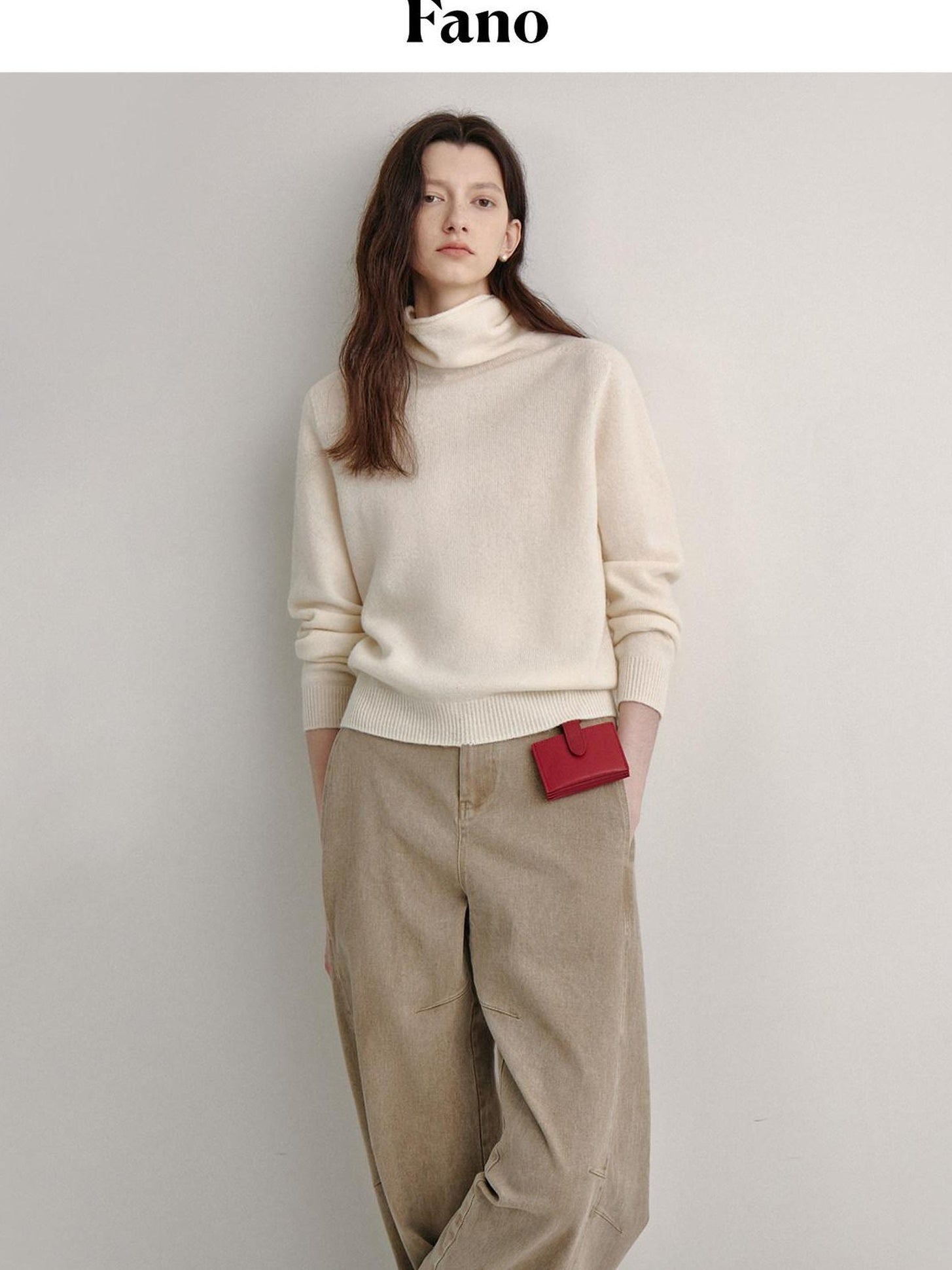 fano 100 Percent Wool High Neck Straight Minimalist Commuter Women Pullover Sweaters