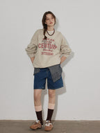 Lofi choose Oversized Letter Print Crewneck Pullover Commuter Style Women Oatmeal Sweatshirt