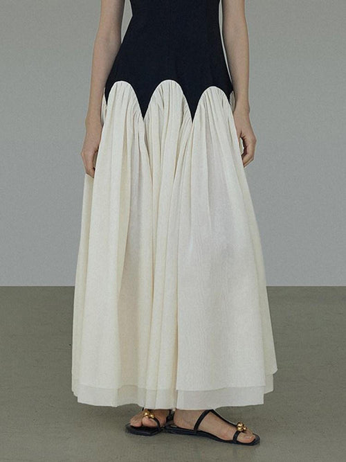 unspoken Colorblock High Waist Minimalist A Line Round Neck Office Ready Maxi Dresses