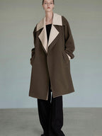 unspoken Single Breasted Straight Fit Commuter Artistic Women Dark Grey Green Long Coats