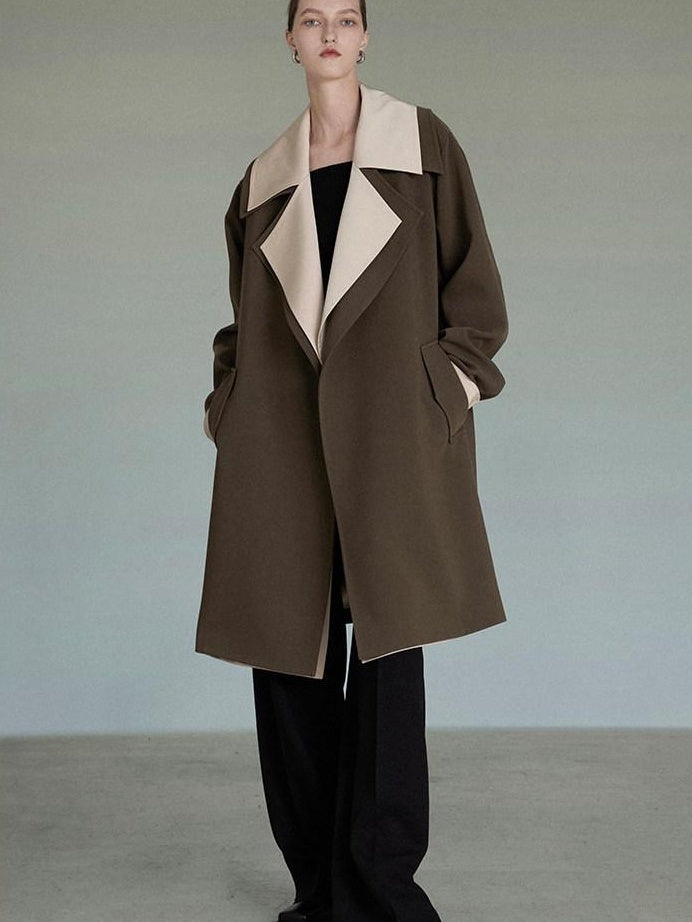 unspoken Single Breasted Straight Fit Commuter Artistic Women Dark Grey Green Long Coats