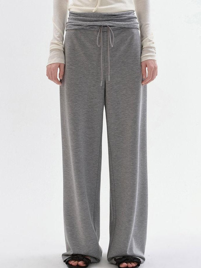 fano Versatile Natural Waist Drawstring Wide Leg Heather Gray Poly Blend Sweatpants