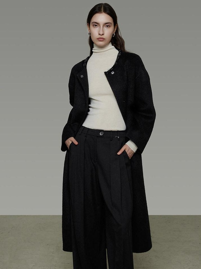 unspoken Heavyweight Lambswool Blend Minimal Commuter Loose Longline Black Wool Coats