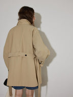 Lofi choose Office Ready Loose Fit Short Stand Collar Single Button Women Khaki Trench Coats
