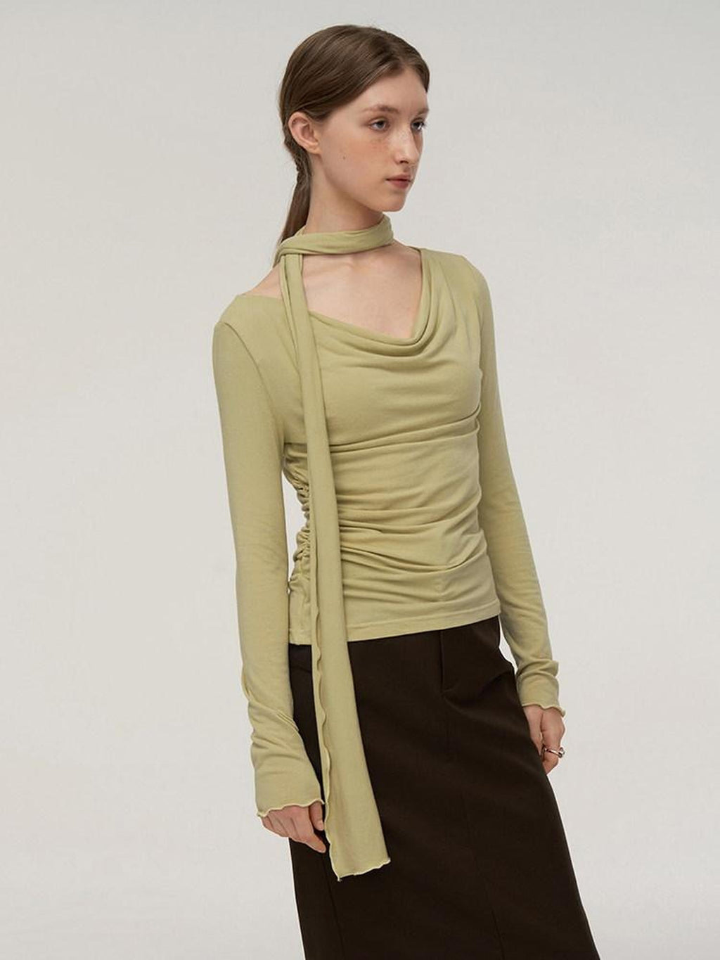 someonesometimes Soft Viscose Blend Tie Detail V-neck Minimalist Commuter Knit Pullover Sweaters