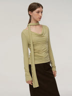 someonesometimes Soft Viscose Blend Tie Detail V-neck Minimalist Commuter Knit Pullover Sweaters