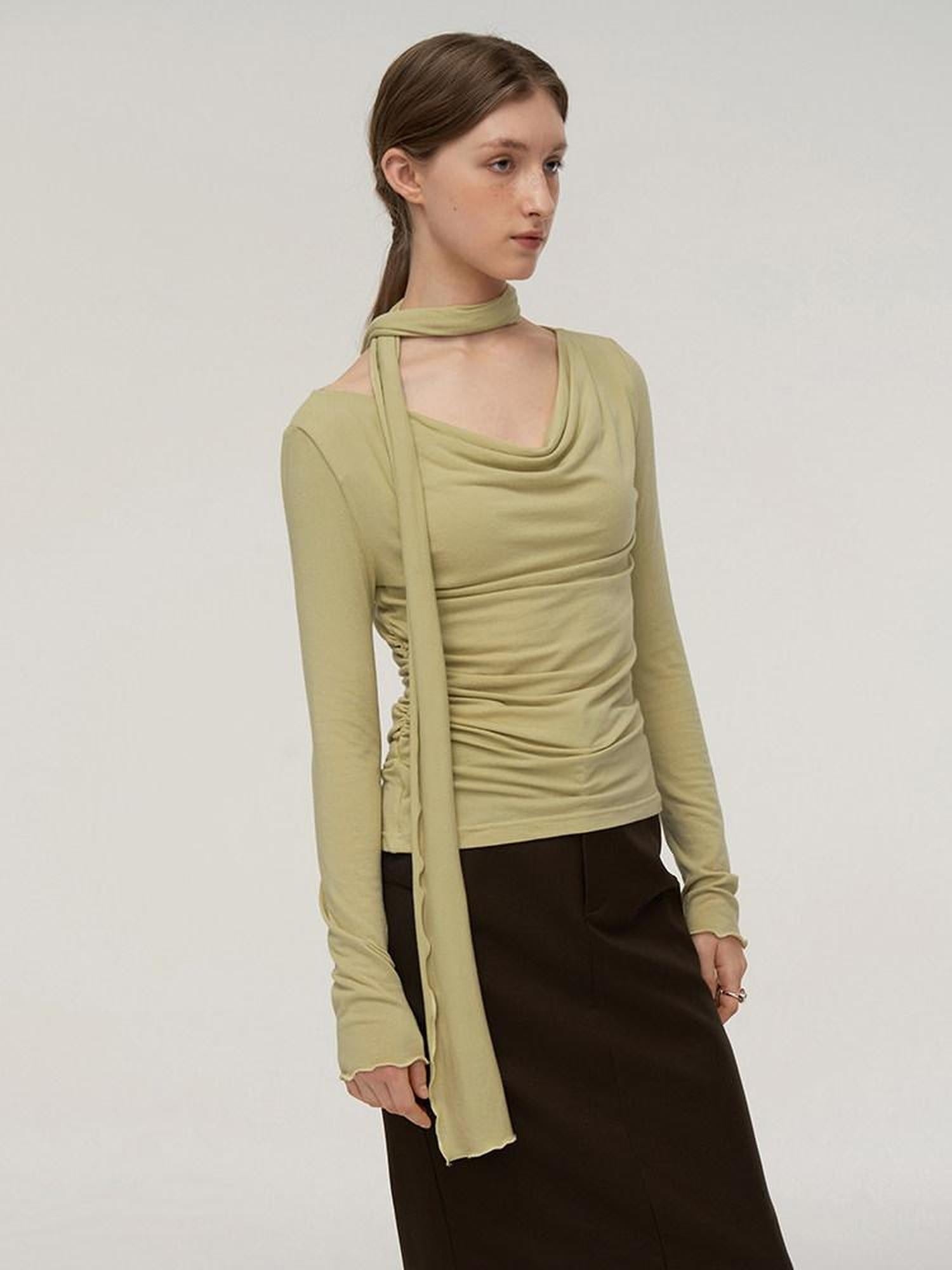 someonesometimes Soft Viscose Blend Tie Detail V-neck Minimalist Commuter Knit Pullover Sweaters