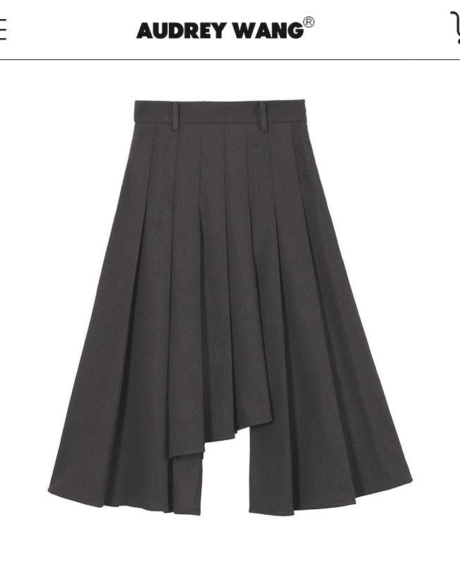 audreyyang_Hand_Pleated_Lined_Asymmetrical_A_Line_Mid_Waist_Polyester_Blend_Midi_Skirts_MISSTT