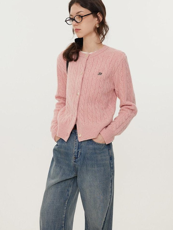 fano Pure Lambswool Minimal Commuter Low Round Neck Button Knitwear Women Cardigans