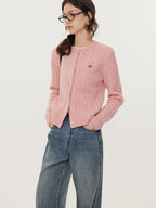 fano Pure Lambswool Minimal Commuter Low Round Neck Button Knitwear Women Cardigans