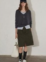 Lofi choose Silk Blend V-neck Oversized Pullover Simple Women Solid Knit Sweaters