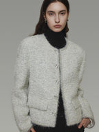 unspoken Lambswool Minimal Commuter Loose Single Button Round Neck Women Cropped Jackets