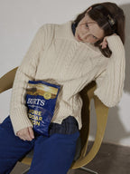 Lofi choose Cozy Pullover Relaxed Fit Commuter Office Knit Long Sleeve Beige Navy Sweaters