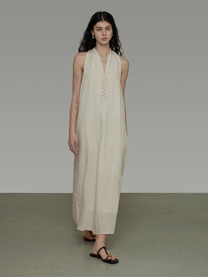 unspoken Soft Tencel Blend Minimal Halter Vneck Aline Relaxed Waist Maxi Dresses
