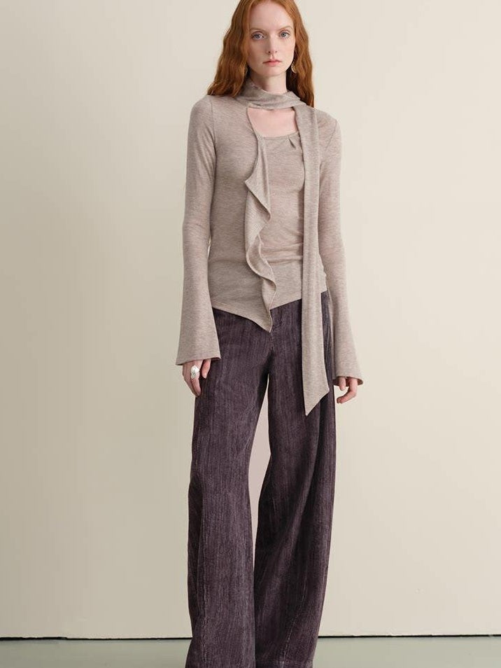 someonesometimes Anti Pill Wool Blend Slim Fit Casual Ruffle Bell Sleeve U Neck Pullover Sweaters