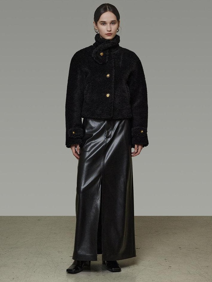 unspoken Warm Sculpted Tailoring Minimal Commuter Loose High Waist Wool Blend Short Coat