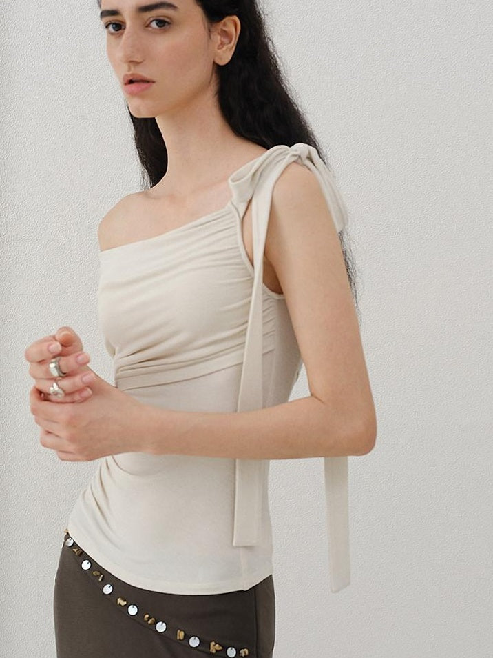 someonesometimes Slim Fit Knit Off Shoulder Casual Solid Apricot Gray Acrylic Stretch Women Top