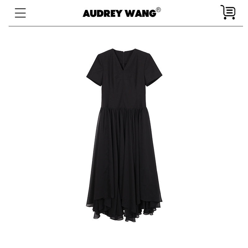 audreyyang_Refined_Solid_V-neck_Natural_Waist_Short_Sleeve_Casual_Polyester_Maxi_Dresses_MISSTT