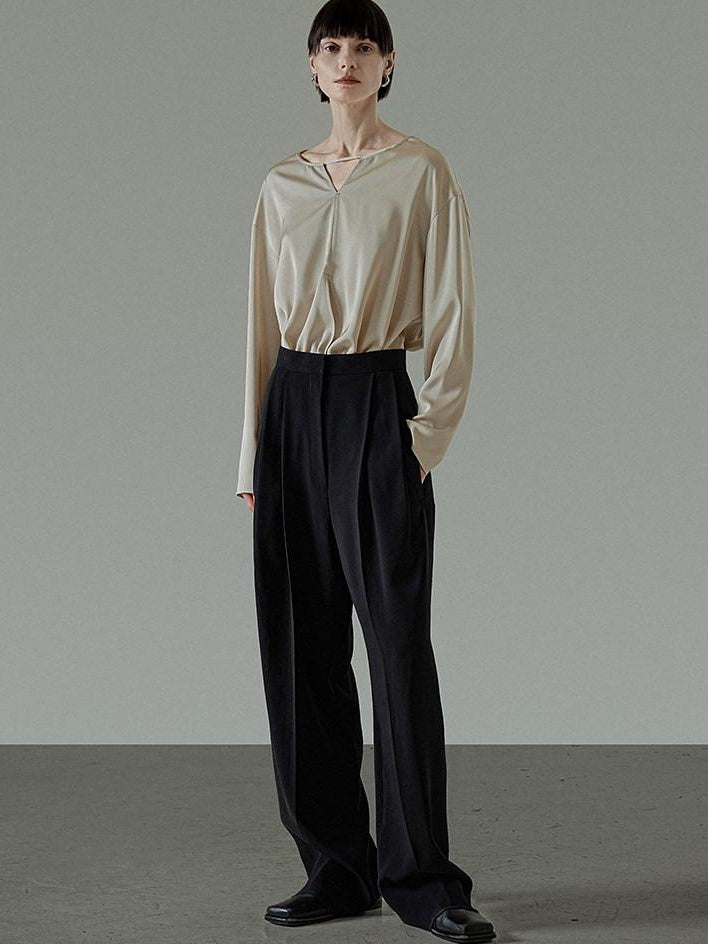 unspoken Skin Friendly Breathable Minimal Loose V-neck Longsleeve Women Champagne Blouses