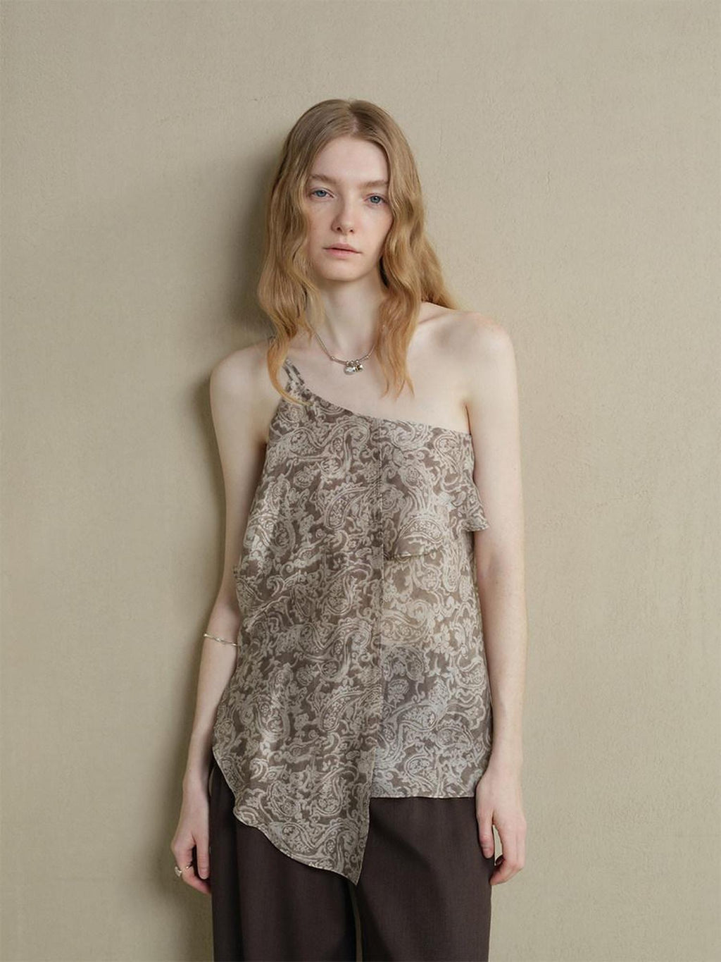 someonesometimes Lightweight Wool Blend Original Ruffle Loose Fit Women Striped Paisley Camisoles