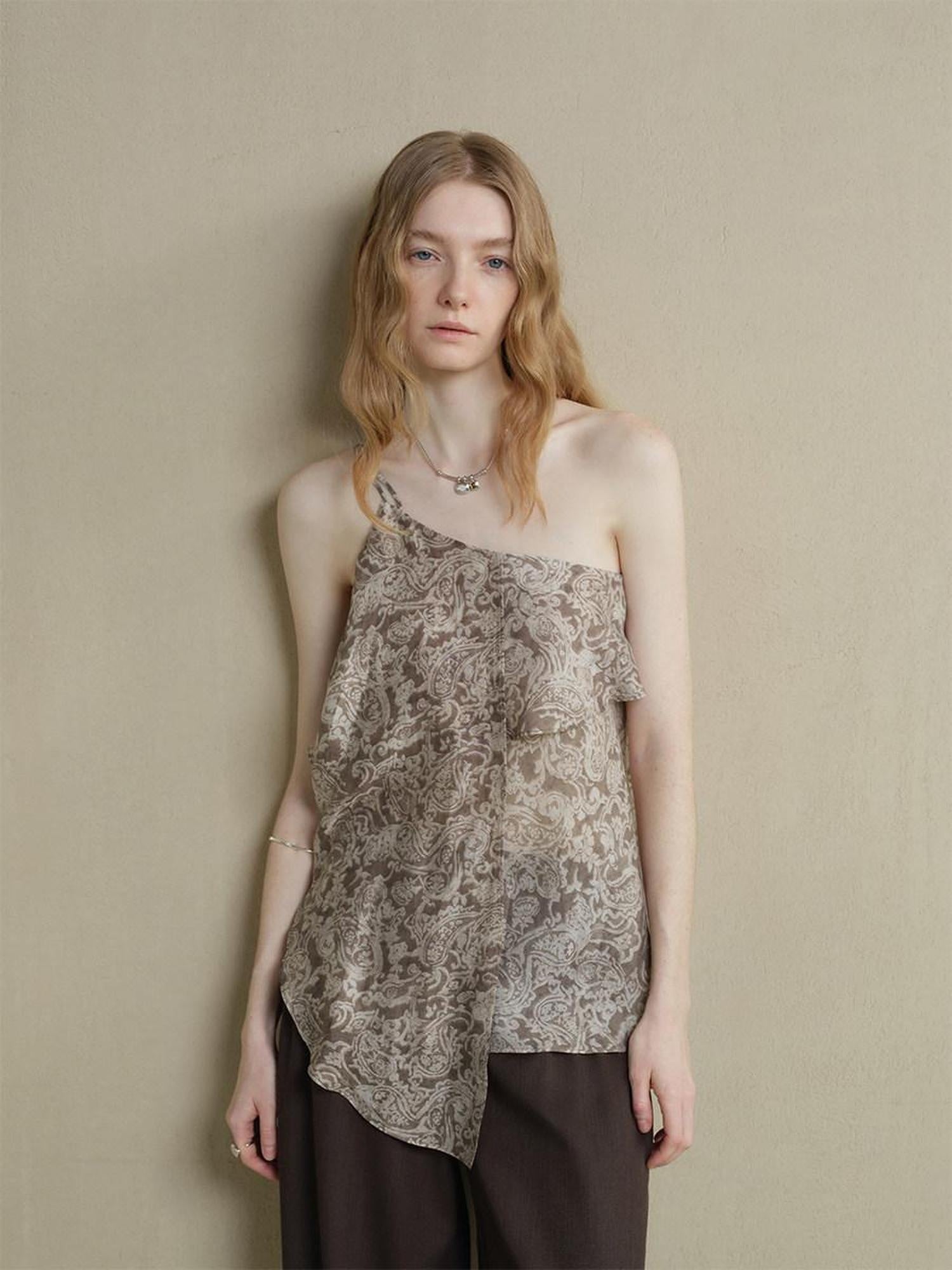someonesometimes Lightweight Wool Blend Original Ruffle Loose Fit Women Striped Paisley Camisoles