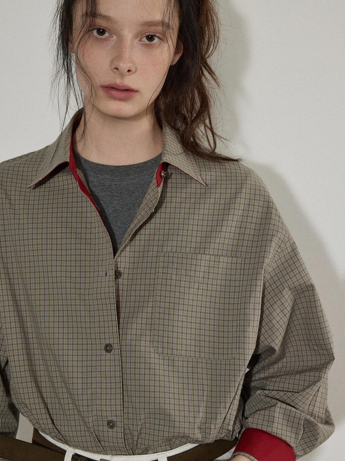 Lofi choose Pure Cotton Long Sleeve Loose Fit Contrast Plaid Button Down Women Shirts