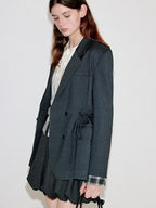 fano Deep Gray Solid Single Button Blazer Loose Fit Women Workwear Top & Skirt Sets