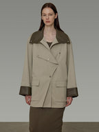 unspoken Pure Cotton Loose Mid Length Single Breasted Women Commuter Khaki Trench Coats