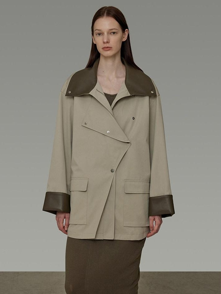 unspoken Pure Cotton Loose Mid Length Single Breasted Women Commuter Khaki Trench Coats