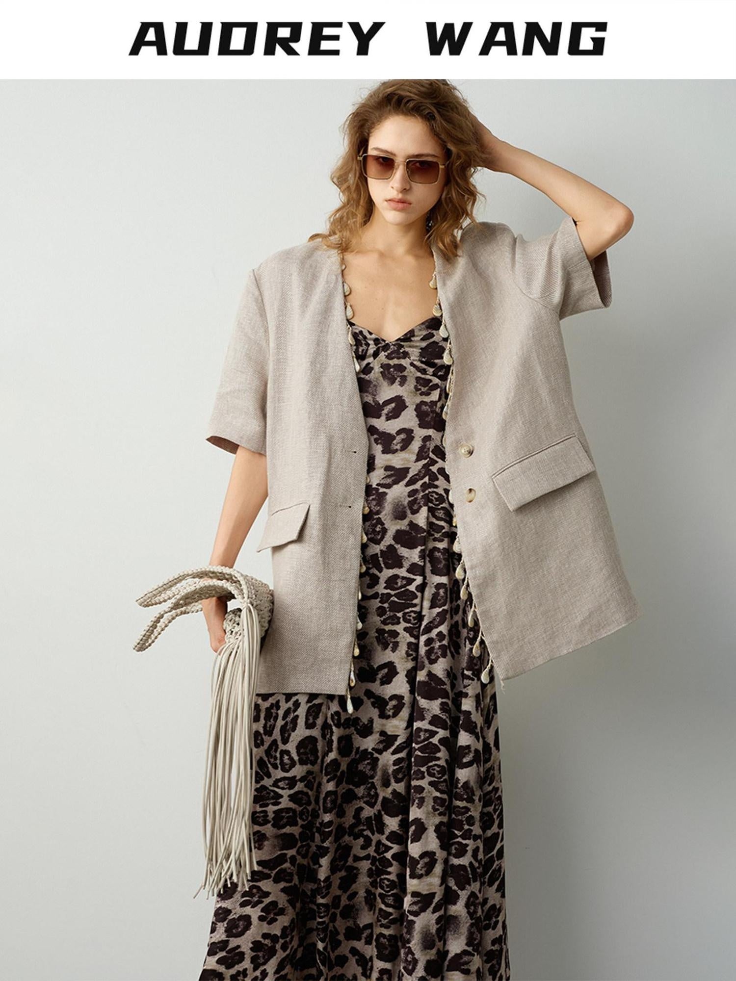 audreyyang Pure Linen Relaxed Short Sleeve Solid Casual Women Lightweight Top & Shorts Sets