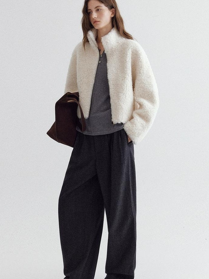 fano High Waist Minimalist Straight Leg Long Deep Gray Women Casual Pants