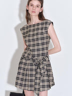 fano Plaid Sleeveless H Line Natural Waist Office Dress For Women Midi Dresses