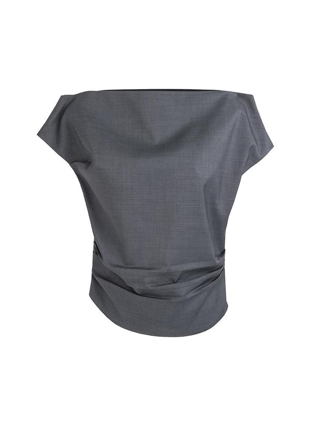 unspoken Asymmetric Neck Pleated Minimal Slim Fit Office Women Polyester Basic Crop Tops