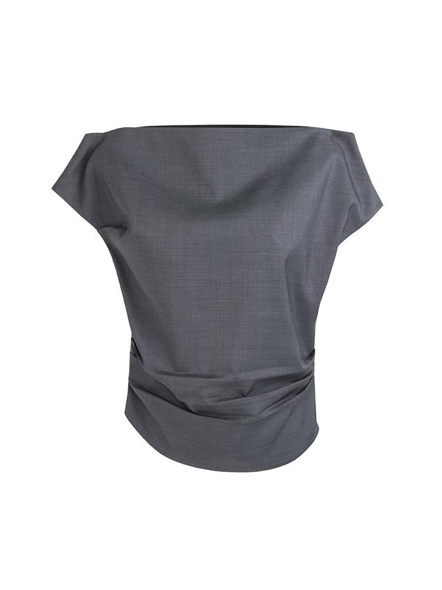 unspoken Asymmetric Neck Pleated Minimal Slim Fit Office Women Polyester Basic Crop Tops