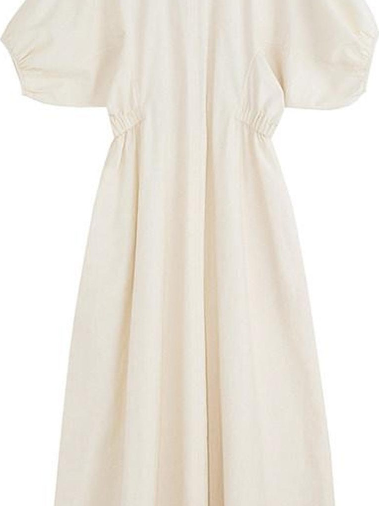 fano Structured High Waist Workwear A Line Short Sleeve Cotton Blend Maxi Dresses