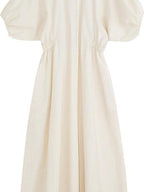 fano Structured High Waist Workwear A Line Short Sleeve Cotton Blend Maxi Dresses