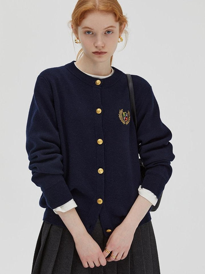 fano Wool Blend Straight Cut Commuter Round Neck Short Solid Knit Cardigans