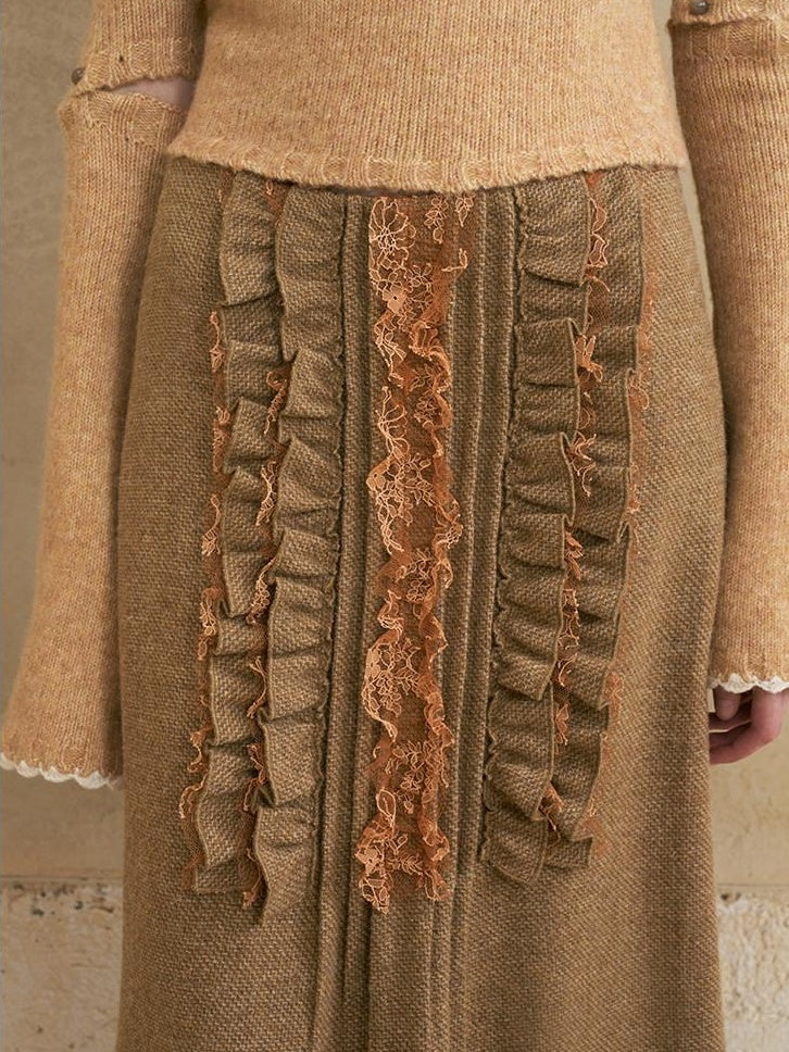 someonesometimes Wool Blend Lined Vintage Straight Mid Hidden Zip Casual Women Maxi Skirts