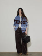 Lofi choose Acrylic Wool Relaxed Fit Commuter Cardigan Women Geometric Blue Sweaters