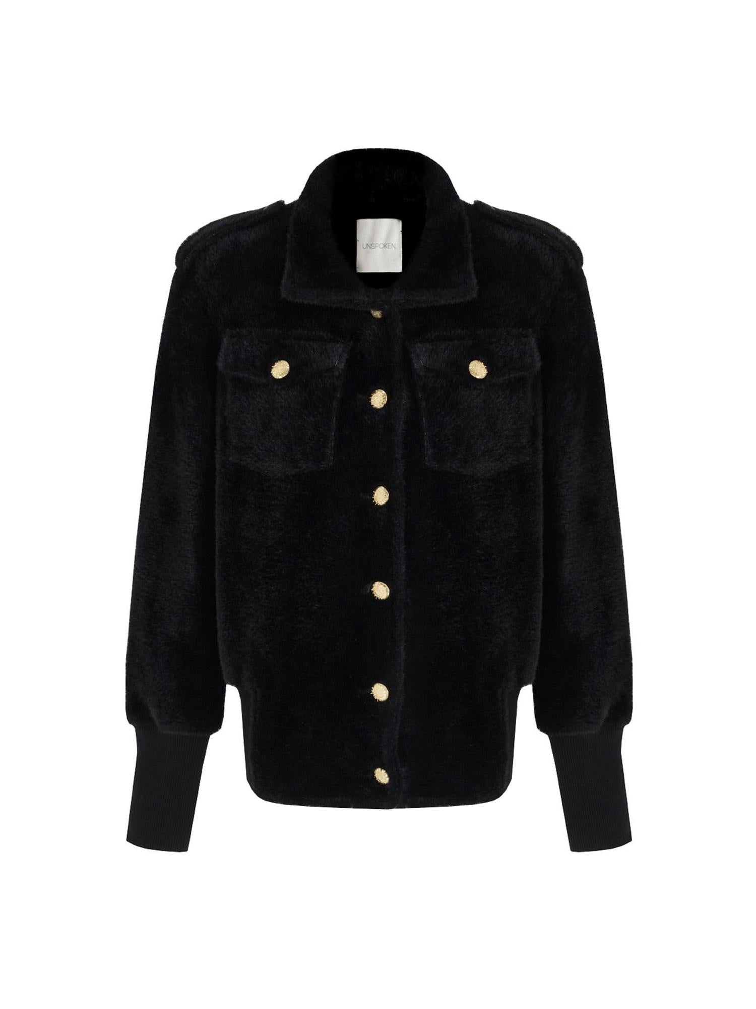 unspoken Tailored Slim Minimalist Commuter Stand Collar Women Black Short Coat