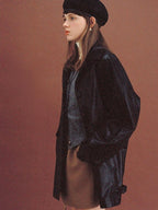 fano Warm Vintage Loose Fit Turn Down Collar Button Closure For Women Leather Jackets