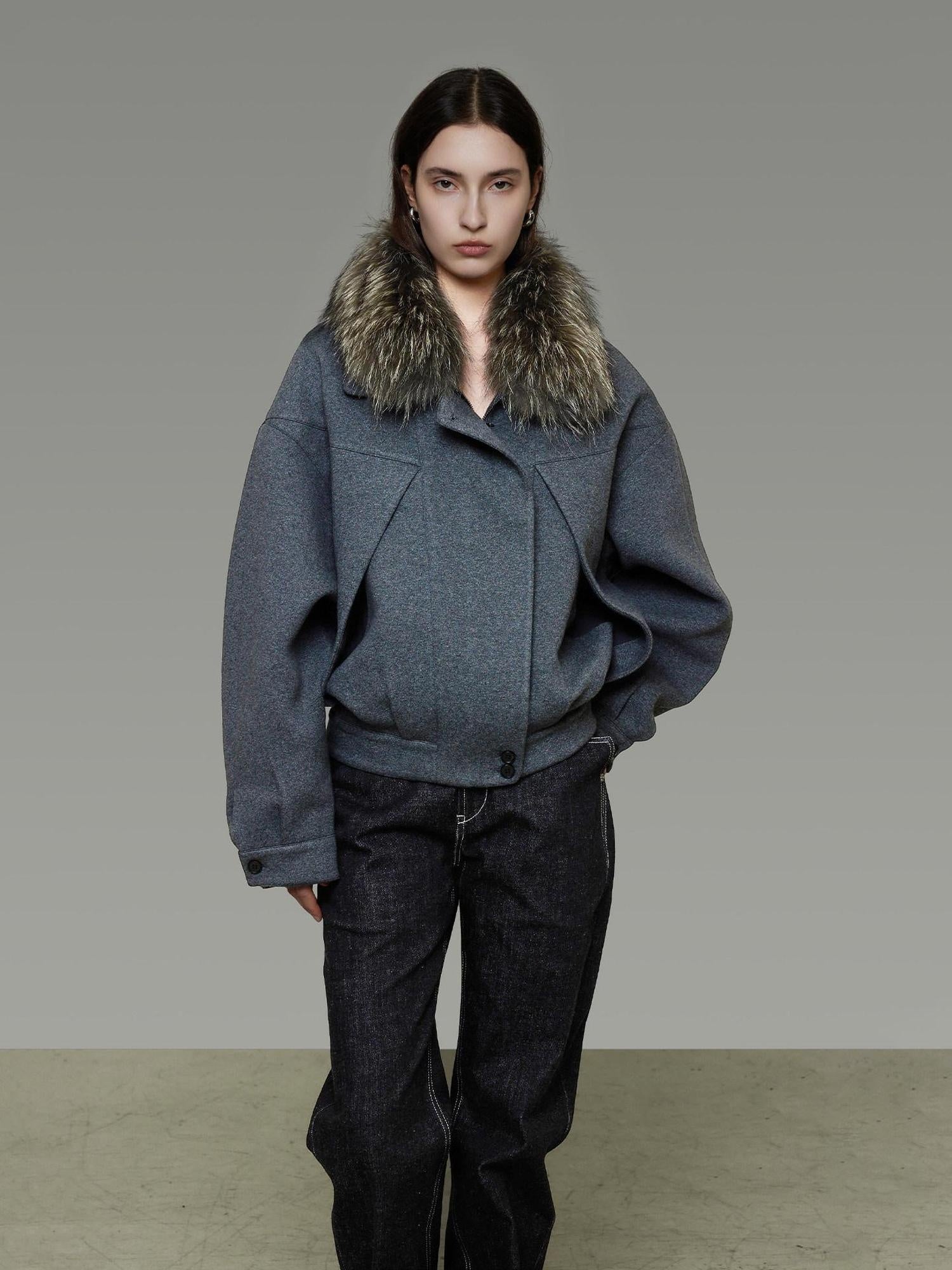 unspoken Deep Gray Cotton Zip Fur Collar Relaxed Commuter Insulated Puffer Jackets