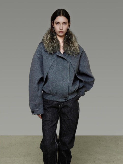 unspoken Deep Gray Cotton Zip Fur Collar Relaxed Commuter Insulated Puffer Jackets